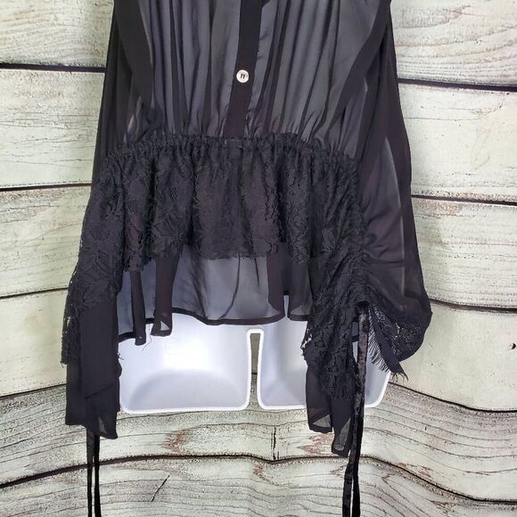 BKE Boutique Black Sheer Lace Trim High-Low Sleeveless Blouse – Size L - Picture 6 of 8
